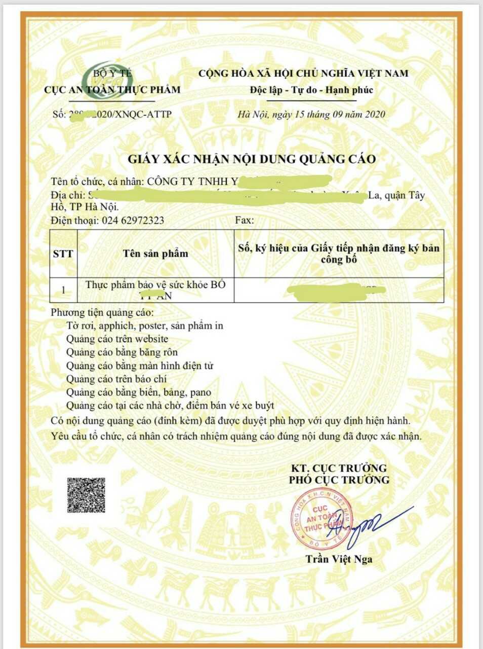 THỦ TỤC XIN XÁC NHẬN QUẢNG CÁO THỰC PHẨM CHỨC NĂNG