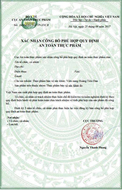 THỦ TỤC CÔNG BỐ THỰC PHẨM CHỨC NĂNG